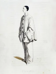 Pierrot z „”Masques et bouffons”” (komedia włoska), tekst i rysunki Maurice Sand, akwaforty A. Manceau, przedmowa Georges Sand, Paryż, Michel Lévy Frères