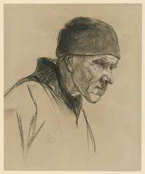 Stary mężczyzna w czapce (popiersie, profil w prawo), studium do: Idący chłop (1894)