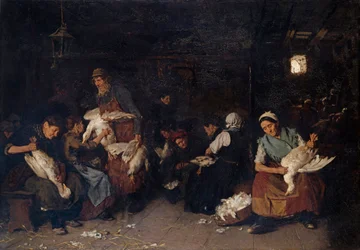 "" Paysannes plumant des oies "" (Kobiety wyrywające gęsi) Obraz Maxa Liebermanna (1847-1935) Olej na płótnie 1872 Wymiary 119,5x170 cm Staatliche Museen, Berlin
