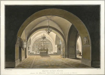 Wnętrze kościoła Grobu Świętego na miejscu Golgoty, 1821 r.
