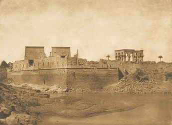 Ogólny widok wyspy Philae z południowego krańca wyspy Begueh, 1849-50.