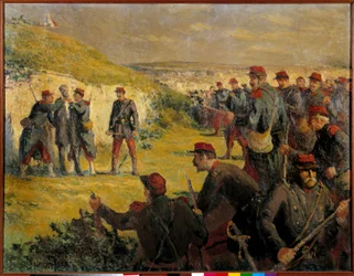Komuna Paryska: „” Śmierć Eugeniusza Varlina (1839-1871) rozstrzelana przez Wersal 28.05.1871” Obraz Maksymiliana Luce (1858-1941) XIX-wieczny Paryż. Związkowa Izba Pracowników Sztuki