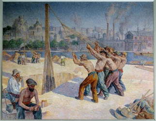Stali perkusiści na Quai de la Seine w Billancourt Obraz Maximilien Luce (1858-1941) 1903 Wymiary 1,53 x 1,95 m. Paryż, Muzeum Orsay
