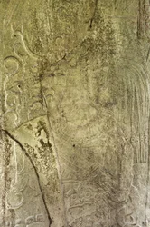 Fragment Stela 9 przedstawiający Ajb’alun Haab’tal Wat’ul K’atel, króla terminalu klasycznego z Ceibal w Gwatemali, upamiętniający koniec dziewiątego katun w naszej ery. 849 kamieni