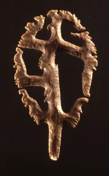 Ekscentryczny krzemień umieszczony w dedykacji na schodach hieroglificznych, Copan, późny okres klasyczny (600-900) (krzemień)