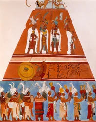 Freski w Bonampak, Chiapas (Meksyk). Fragment przedstawiający scenę procesji. Cywilizacja Majów, IX wiek.