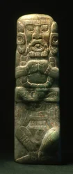 Statuetka umieszczona w dedykacji na schodach hieroglificznych, Copan, Późny Okres Klasyczny (600-900) (jadeit)