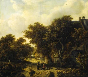 niemiecki: Landschaft mit Wirtshaus Krajobraz z gospodą