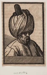 Popiersie brodatego mężczyzny w turbanie, profil 3/4 w prawo