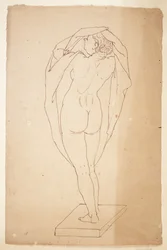 Odwrócona plecami, rozebrana kobieta z szmatką w ramionach