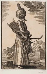 Łucznik stojący, profil z prawej strony