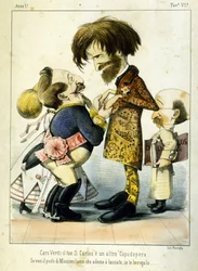 Karykatura o Giuseppe Verdim i Napoleonie III po operze Don Carlos w Paryżu w 1867 roku. Karykatura Melchiorre