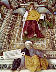 Reprezentacja Barucha (Baruch ben Neria) ucznia Jeremiasza i anioła Fresk autorstwa Melozza da Forli (Melozzo degli Ambrosi) (1438-1494) Kopuła zakrystii św. Marka (Marco), sanktuarium santa casa, Loreto