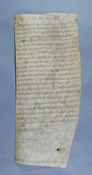 Przywilej Clovis III (682-695) przyznany opactwu Saint-Denis, 691 (pióro i atrament na welinie)