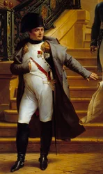Cesarz Napoleon I (1769-1821) odwiedza Palais-Royal, siedzibę Trybunatu, i odrzuca plany architektów Beaumont i Fontaine w dniu 5.08.1807, fragment obrazu Merry Joseph Blondel (1781-1853) 1834 Słońce . 2,27x1,63 m Palais Royal, Paryż- The