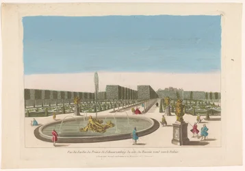 Widok fontanny z ogrodu Palais Schwarzenberg w pobliżu Wiednia Vue du jardin du prince de Schwarzenberg du Côte du bassin wokół vers le palais (tytuł na obiekcie)