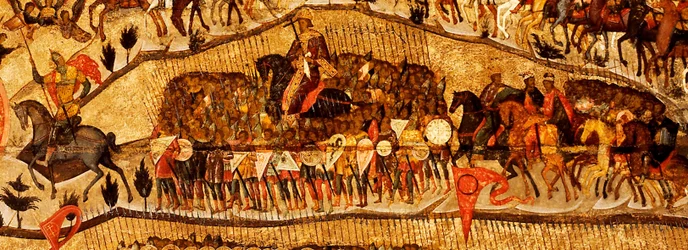Błogosławiony bądź Zastępem Króla Niebios Szczegół: Wojownicy: Iwan IV, Władimir Monomach, Władimir I, Borys i Gleb, lata pięćdziesiąte XVI wieku