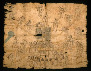 Strona z Codex San Pedro Atlapolco, Nahua (tusz i akwarela na papierze amate) (patrz także 499243)