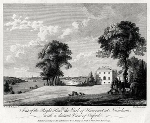 Siedziba szanowanego hrabiego Harcourt w Nuneham, z dalekim widokiem na Oksford, 1775.