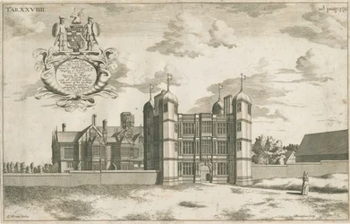 Tixall Hall i Gatehouse: miedzioryt, nd [1686] (druk)