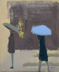 Niebieski parasol, 2017 (olej na płótnie)