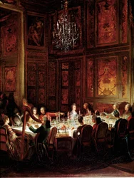 Kolacja księcia Ludwika Francois de Conti, Pałac Świątyni”” Szczegół. Obraz Michela Barthelemy Olliviera (1712-1784) 1766 Nd. 0,56x0,71 Wersal, musee du cheau