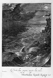 Leander przepływa nad Hellespontem, by spotkać swoją kochankę, bohaterkę, 1655