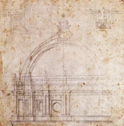 Rysunki projektowe kopuły bazyliki św. Piotra w Watykanie, projekt Michał Anioł (1475-1564), Włochy