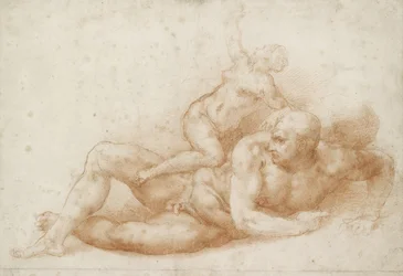 Samson i Delilah (czerwona kreda na białym papierze)