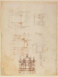 Studia do kompozycji architektonicznej w formie łuku triumfalnego, ok. 1516 (czarna kreda z piórem i brązowym tuszem na papierze) (recto) (verso patrz 191776)