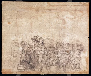 Studium postaci do sceny narracyjnej (czarna kreda na papierze) (verso) (odbytnicy patrz 191777) (patrz także 191767)