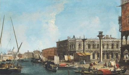Wejście do Wielkiego Kanału w Wenecji z Piazettą i Libreria Marciana po prawej, Dogana i Santa Maria della Salute po lewej.