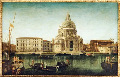 Santa Maria della Salute, Wenecja, z gondolami na Canale Grande