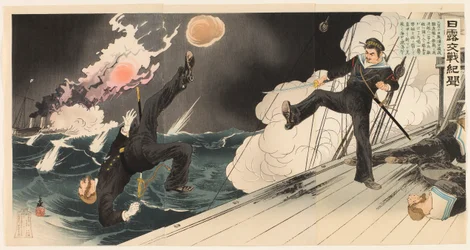 10 marca, pośród zaciętej bitwy pomiędzy naszymi niszczycielami a tymi wrogami, marynarz pierwszej klasy naszego Sazanami wskoczył na pokład wrogiego statku i mierząc się z kapitanem statku, wydał gromki okrzyk i wymachując mieczem, odciął go. i kopać