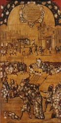 Podbój Meksyku, panel IV, ok. 1696-1715 (malowanie na drewnie)