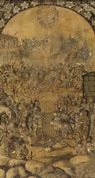 Podbój Meksyku autorstwa Hernana Cortesa par Gonzaleza, Miguela i Juana (aktywny koniec XVII w.).