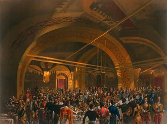 Uczta koronacyjna dla posłów w Złotej Sali Wielkiego Pałacu Kremlowskiego, Moskwa, 1856