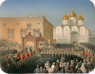 Procesja carycy Aleksandry Fiodorownej do Katedry Zaśnięcia Najświętszej Marii Panny w Moskwie, 1856 r.