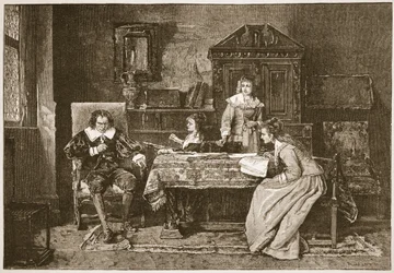 Milton dyktujący "Raj utracony", ilustracja z "The Church of England: A History for the People