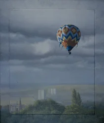 Balon nad Sheffield (olej na płótnie)