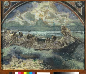 Jezus chodzi po wodzie (Jezus idzie po wodzie) - Praca Michaiła Aleksandrowicza Wrubela (Vrubel) (1856-1910), akwarela, gwasz, atrament i długopis na papierze