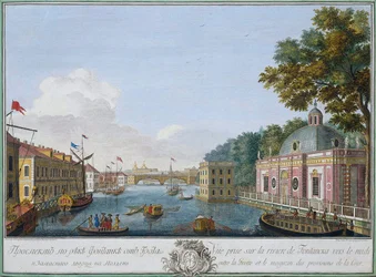 Widok na rzekę Fontankę z groty, Petersburg, Rosja, 1753