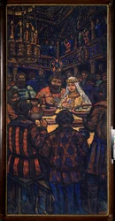 Wesele Wielkiego Księcia Włodzimierza I Światosławicza (zwanego Wielkim lub Czerwonym Słońcem, 958-1015) (Wesele Wielkiego Księcia Włodzimierza I Światosławicza) Scena bankietowa - Obraz Michaiła Nikołajewicza Jakowlewa (1880-1942), olej na płótno, ok. 192