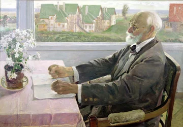 Iwan Pietrowicz Pawłow (1849-1936) w swoim domu w Kołtuszach, koło Petersburga, 1935 r.
