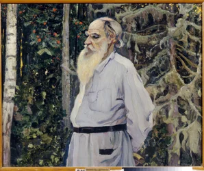Portret pisarza Lwa N. Tołstoja (1828-1910) (Portret autora Lwa N. Tołstoja). Obraz Michaiła Wasiljewicza Niestierowa (1862-1942), olej na płótnie