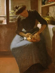 Kobieta polerująca czajnik, ok. 1912 (olej na płótnie)