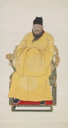 Portret cesarza Xuande (1399-1435), piątego cesarza z dynastii Ming (wiszący zwój, tusz i kolory na papierze)