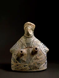 Sztuka minojska: waza z terakoty w kształcie kobiety z nekropolii Mallia na Krecie. 2200-2000 pne. Ciemny. 16,4 cm Heraklion, muzeum archeologiczne