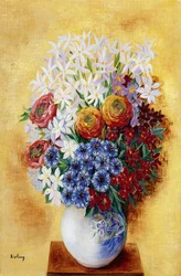 Bukiet kwiatów na żółtym tle; Bouquet au Fleurs sur Fond jaune, ok. 1934 (olej na płótnie)