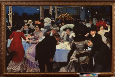 Nocna kawiarnia (nocna kawiarnia) - Obraz Moisei Maer (Moisei-Maer) (Meer) Gertsovich Slepyan (Slepian) (1872-1941), olej na płótnie